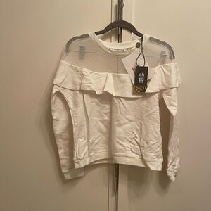 SD Collection White Ruffle Mesh Yoke Sweatshirt